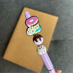 Handcrafted Doughnut Theme Pen + Kraft Journal Notebook (DONUT STACK - PURPLE
